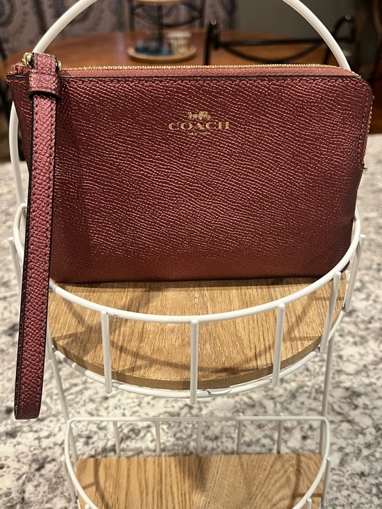Coach Handbags - Coach Shimmer Burgundy Leather Wristlet